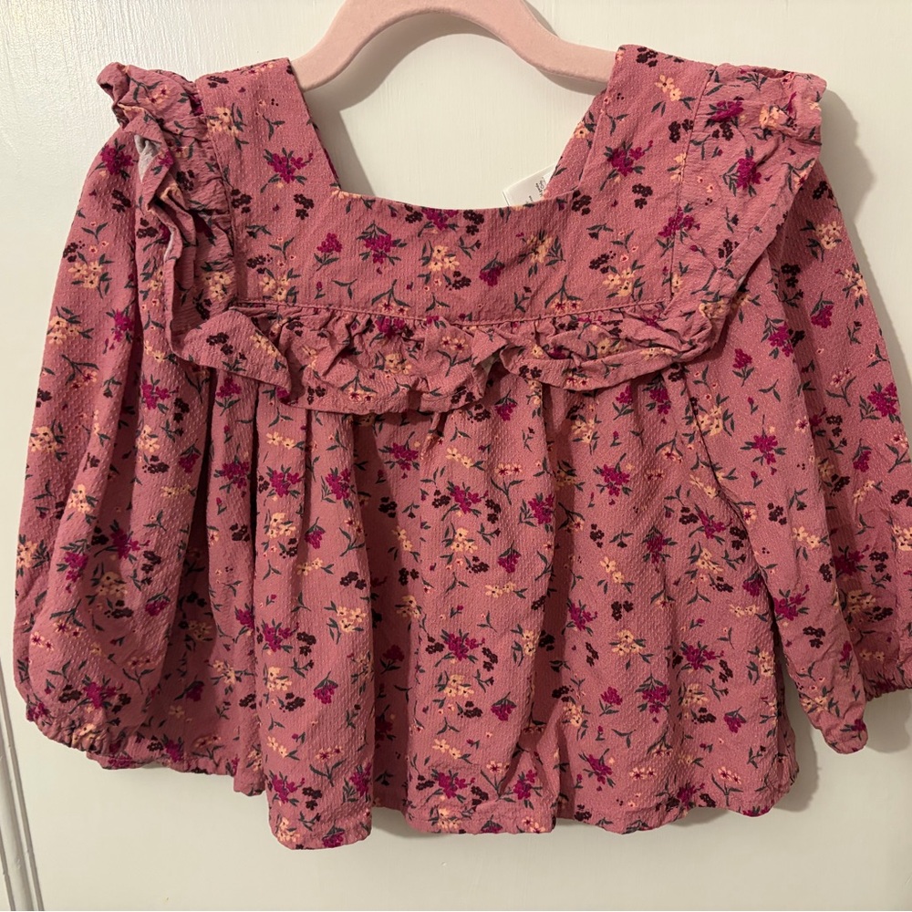 Girls Nordstrom Floral Ruffle Pink Blouse Sz 4